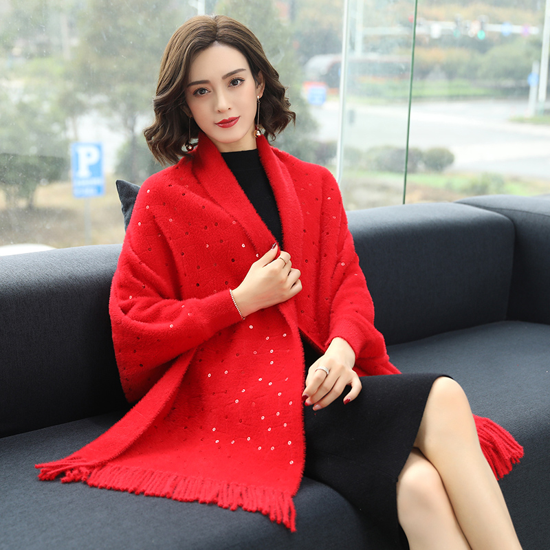 Winter cashmere shawl female outer cloak thick warm cover, autumn and winter Han Edition debris tape sleeve knitted cloak