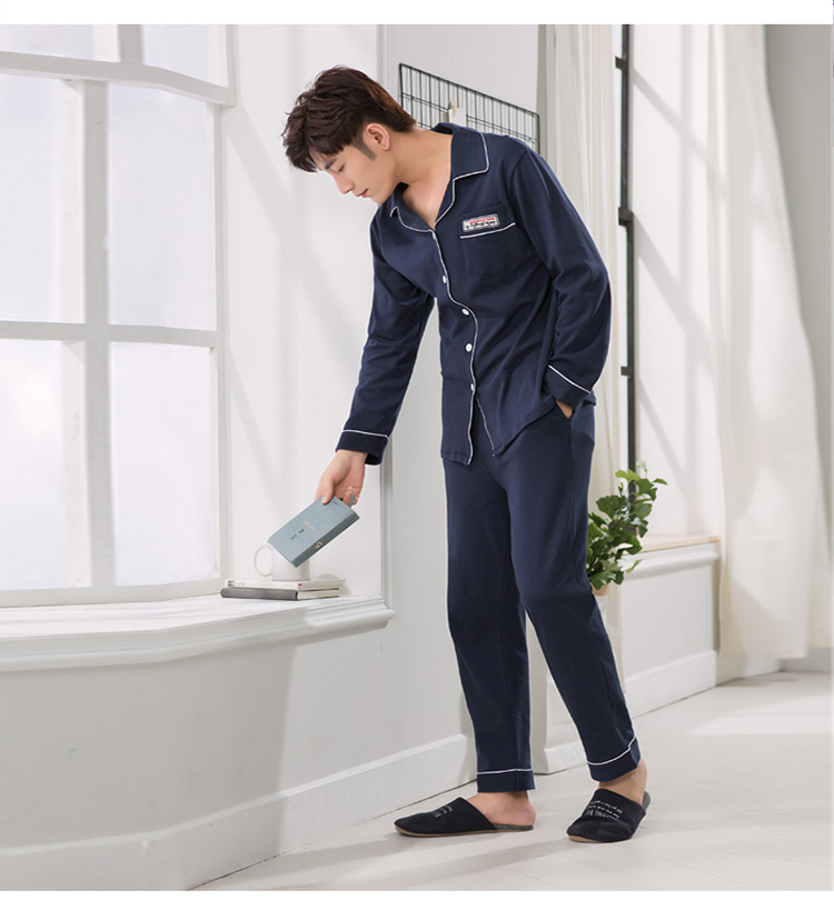 Bộ đồ ngủ nam cotton dài tay mùa thu đông đồ bộ mặc nhà