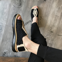 2021 summer new casual sandals mens flip flops non-slip woven shoes Korean version trendy couples beach shoes