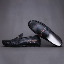 European Station New Summer Net Red Mens Shoes Casual Leather Shoes Genuine Peas Shoes Soft Sole Driving Breathable Fashion Trendy Shoes