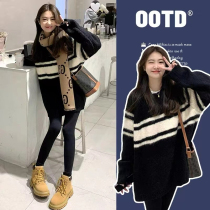 Maternity wear autumn and winter 2024 new style fashionable fashionable striped sweaters loose large size sweaters