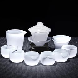 Jade Porcelain Glass Kung Fu Tea Set Suit 2025 New arrival Accessible Luxury High-End For Home Fine Classy Tea Cup Set