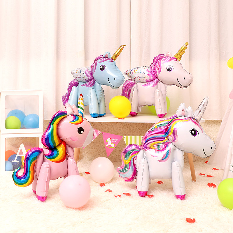 Small Horse Rainbow Small Horse Unicorn Stand-up Aluminum Film Balloon Scene Decorate Children's Birthday Dress Supplies Toddler Toys