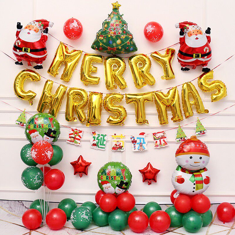 Christmas balloon decoration Scene arrangement Background wall photo Shang City Kindergarten atmosphere Christmas Eve Classroom activities