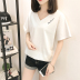 Mùa hè phiên bản Hàn Quốc của phụ nữ mới rộng rãi Quần áo nửa tay cỡ lớn chữ V cổ chữ cotton mỏng tay áo thun ngắn tay - Áo phông áo phông trắng Áo phông