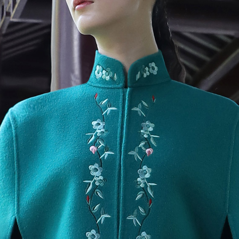 phong cách ban đầu của Trung Quốc phong cách dân tộc thêu cải thiện thiết kế retro lỏng thoải mái phụ nữ hai mặt tinh khiết len ​​áo khí