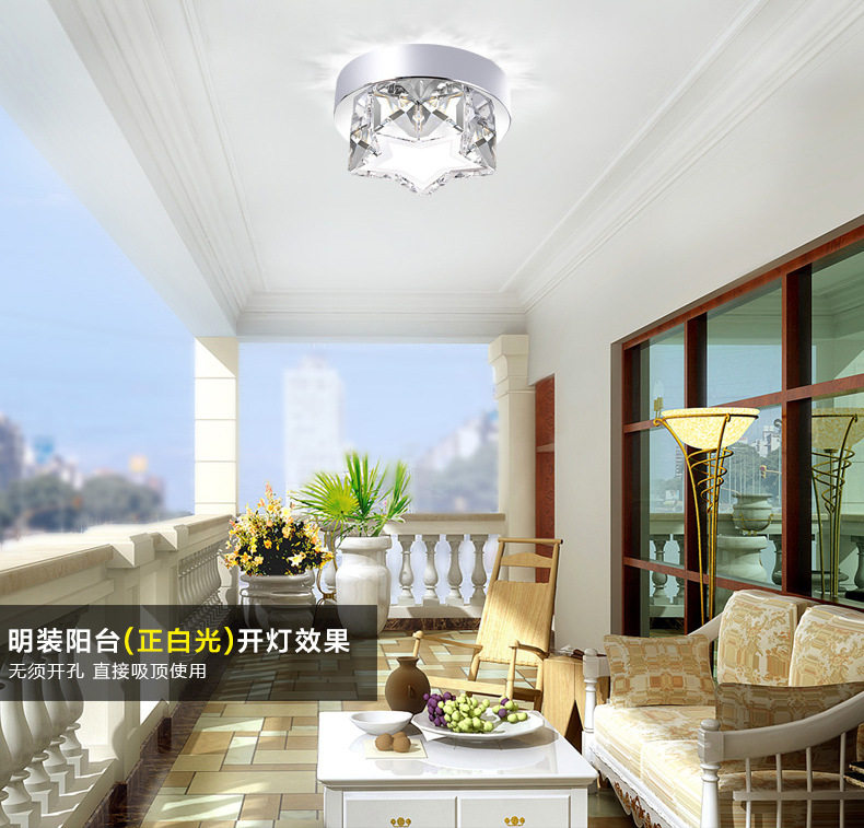 Pentagram LED crystal suction dome lamp square cylinder lamp Xuanguan light upholstery corridor light 12CM energy-saving lamp 3W