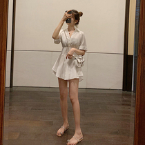 Summer clothes 2020 new womens fashion small sub-high ocean harbor wind retro chic shorts two suits summer