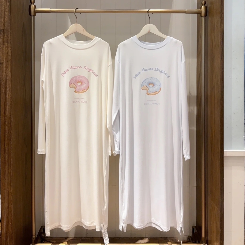 Japanese-Style Ice Cream Cute Donut Long-Sleeve Modal Cotton Nightgown for Women, Loose Maternity Round-Neck Spring and Autumn Loungewear Japanese-Style Ice Cream Cute Donut Long-Sleeve Modal Cotton Nightgown for Women, Loose Maternity Round-Neck Spring and Autumn Loungewear