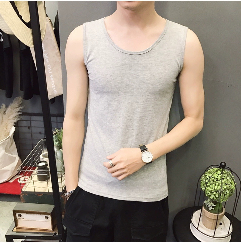Áo vest nam màu rắn nam giới thể dục bó sát thể thao bó sát mồ hôi dưới áo vest nam tự canh mùa hè bông thủy triều - Áo vest cotton áo vest khoác nam