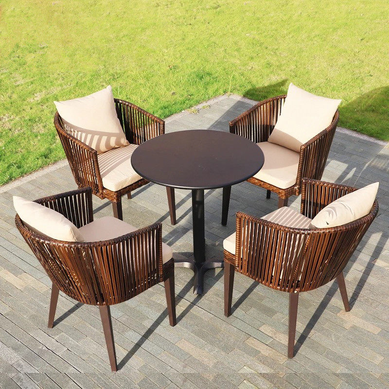 Outdoor table and chair three-piece villa courtyard leisure Nordic rattan small balcony open-air outdoor simple tea table combination