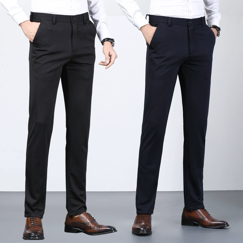 Весенние утепленные эластичные штаны, черный пиджак классического кроя, облегающий крой, свободный прямой крой