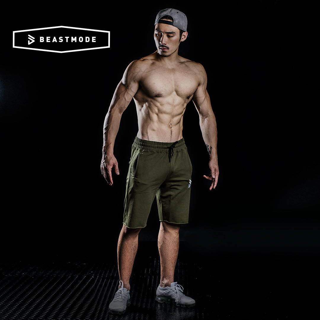 BeastMode fitness shorts men's high stretch embroidered sports shorts Five-point pants Lace-up quick-drying training pants