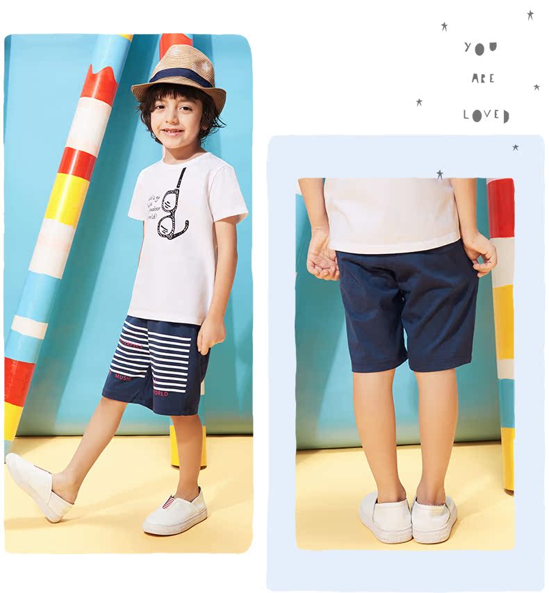 A21 quần áo trẻ em trai quần 2018 mùa hè mới casual loose 5 quần trẻ em quần short sọc mồ hôi quần