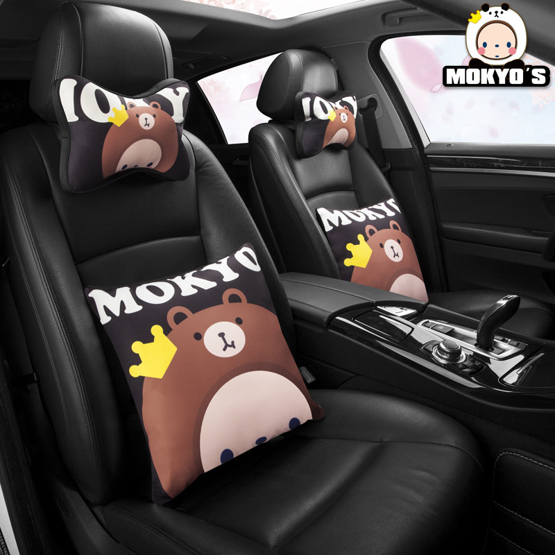 Car pillow car seat pillow a pair of car lumbar pillow cervical vertebra pillow cartoon cute female car interior supplies
