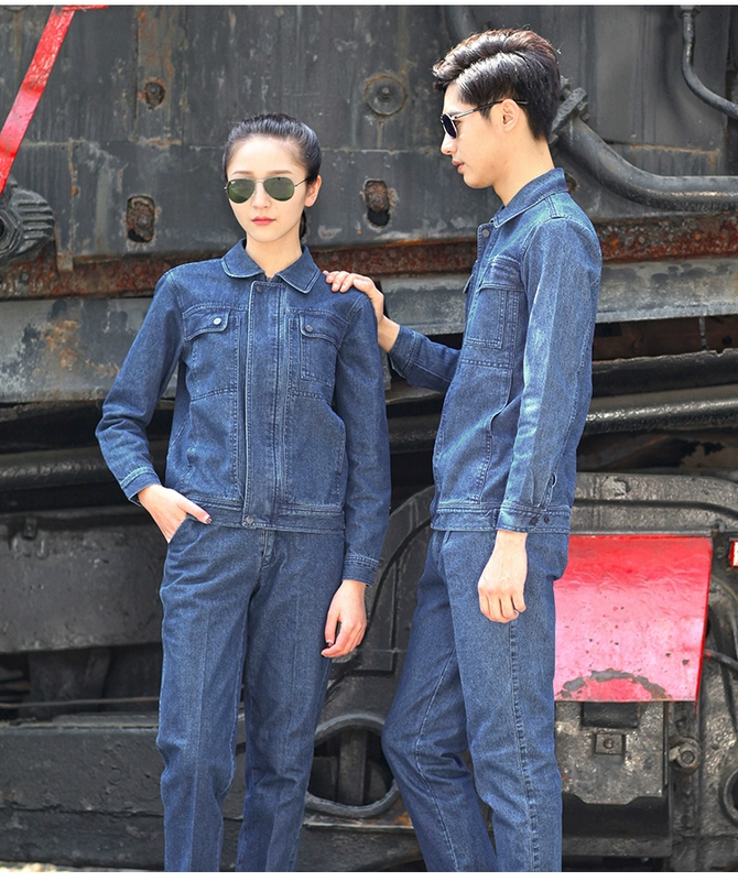 Denim hàn bảo hộ lao động phù hợp với nam chống bỏng chống cháy dày burn hàn chịu mài mòn mỏ than dịch vụ lao động dưới lòng đất mùa xuân và mùa thu đồ pijama