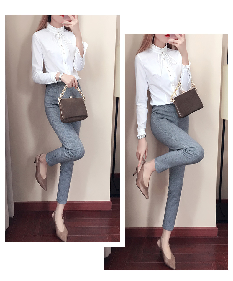 Áo sơ mi trắng cổ lọ ren nữ Han Fan 2018 xuân mới cho nữ dài tay chạm đáy lấy áo chuyên nghiệp mùa thu áo kiểu voan