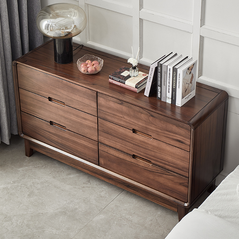 Nordic black walnut six drawers modern minimalist large capacity all solid wood nine drawers bedroom porch cabinet storage