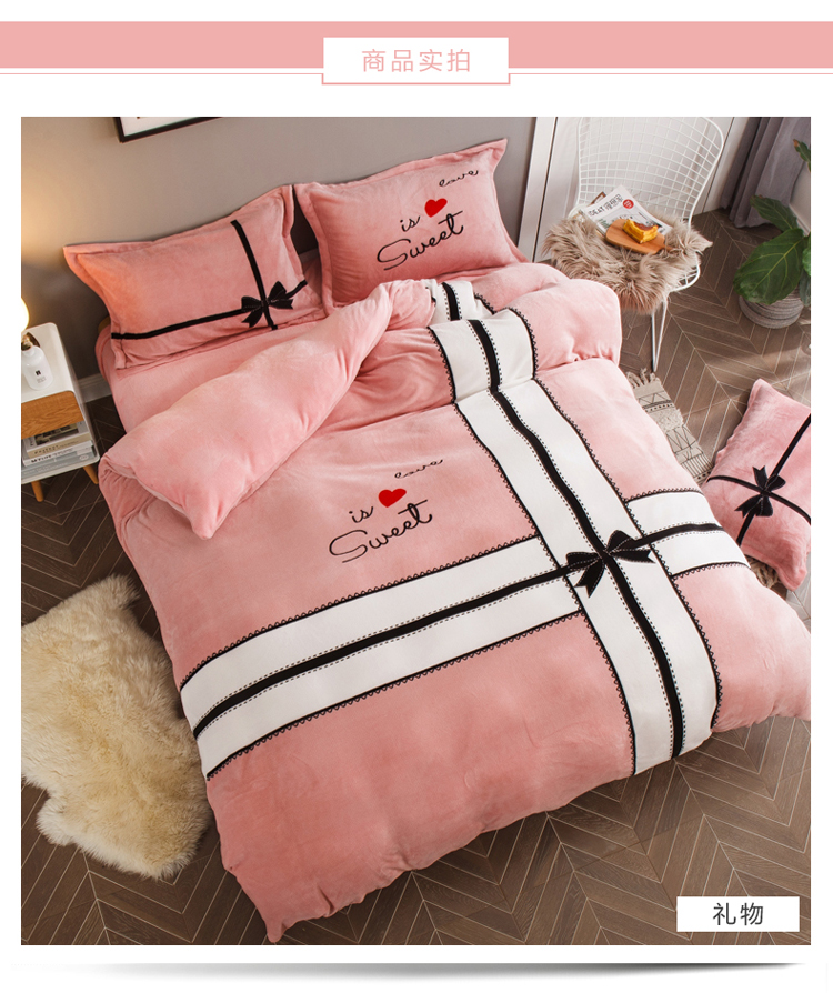 Nhung Bắc cực dày flannel bốn mảnh lông cừu san hô quilt chăn nhung hai mặt bao gồm mùa thu và mùa đông chăn ga cưới