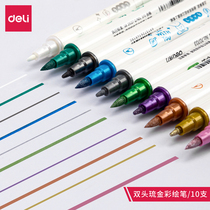 The Right-hand Show Pen Ryukyu Gold Color Painted Flash Double Head Fluorescent Metal Color Hand Tent Pen Painting Graffiti Shiny Greeting Cards