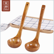 Flat sand pan Japanese style soup spoon large size long handle hot pot spoon without stick pan porridge spoon oil spoon kitchen special solid wood spoon