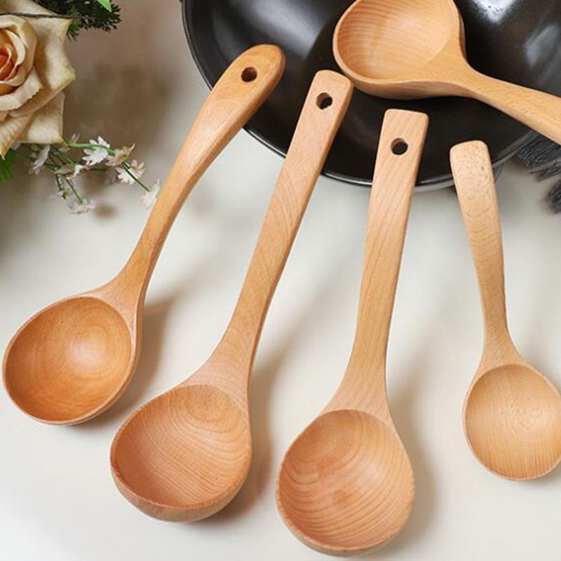 Flat Sand Pan Home Wood Spoon No Lacquer Home Long Handle Wooden Physical Spoon Soup Spoon Chinese Oil Spoon Mid