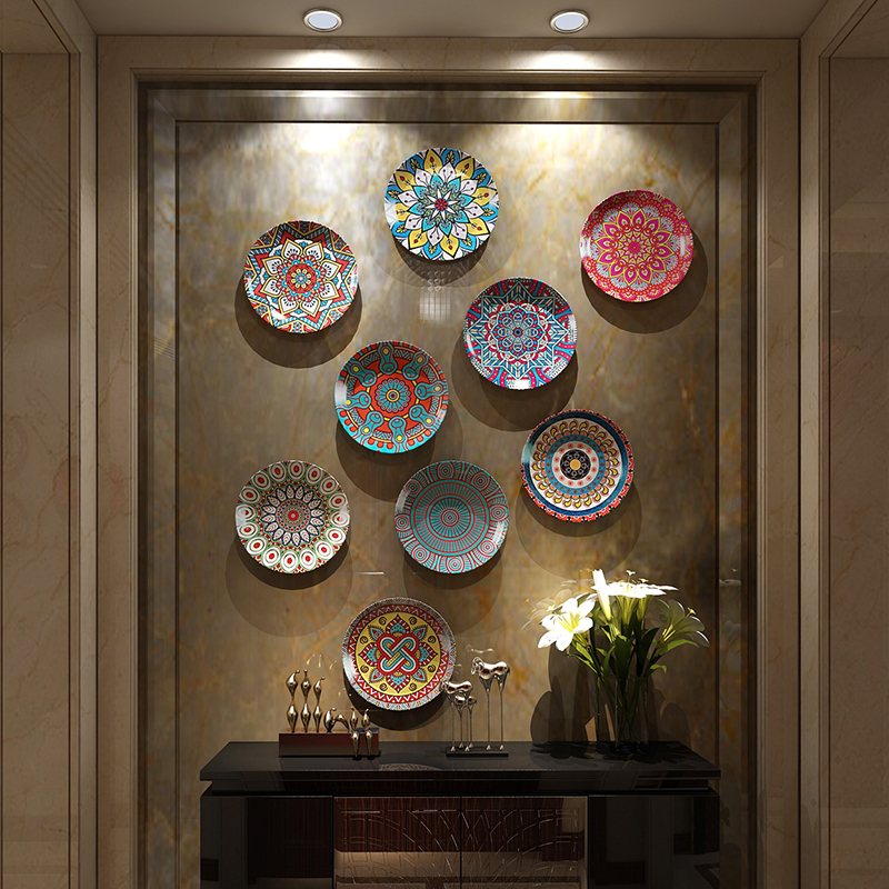 Bohemian Style Ceramic Decorative Hanging Plate, Living Room Sofa Background Wall Decoration, American Light Luxury Dining Room Wall Decoration Bohemian Style Ceramic Decorative Hanging Plate, Living Room Sofa Background Wall Decoration, American Light Luxury Dining Room Wall Decoration