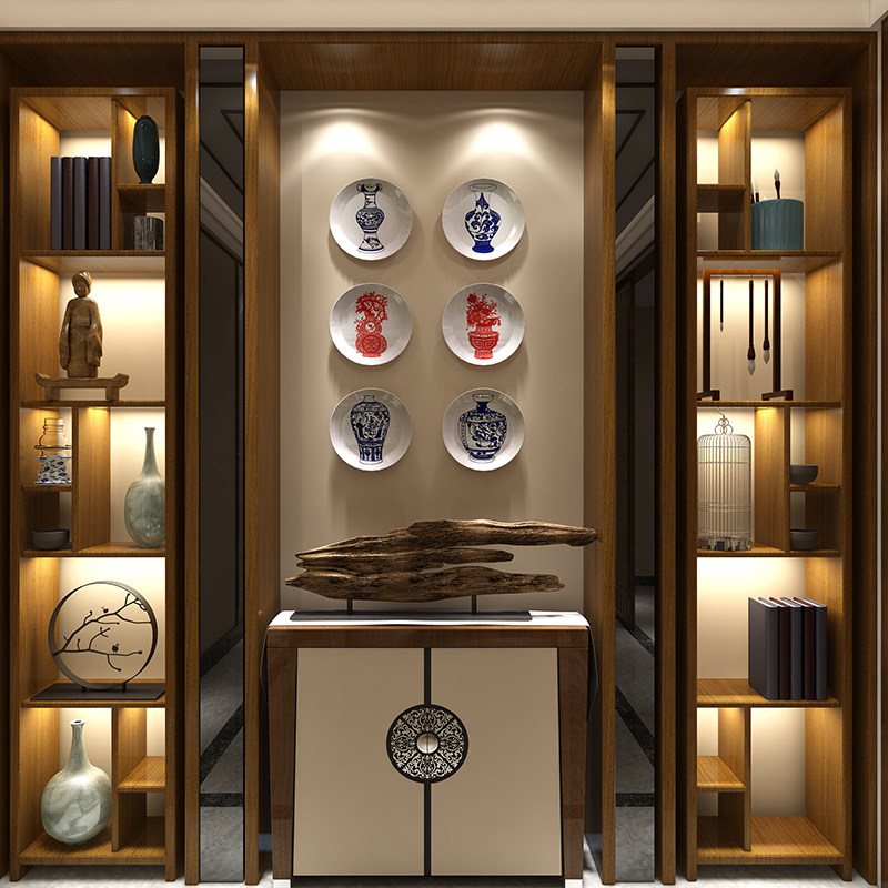 Chinese classical blue and white porcelain bottle decorative plate ceramic plate hanging wall home living room decoration study wall pendant