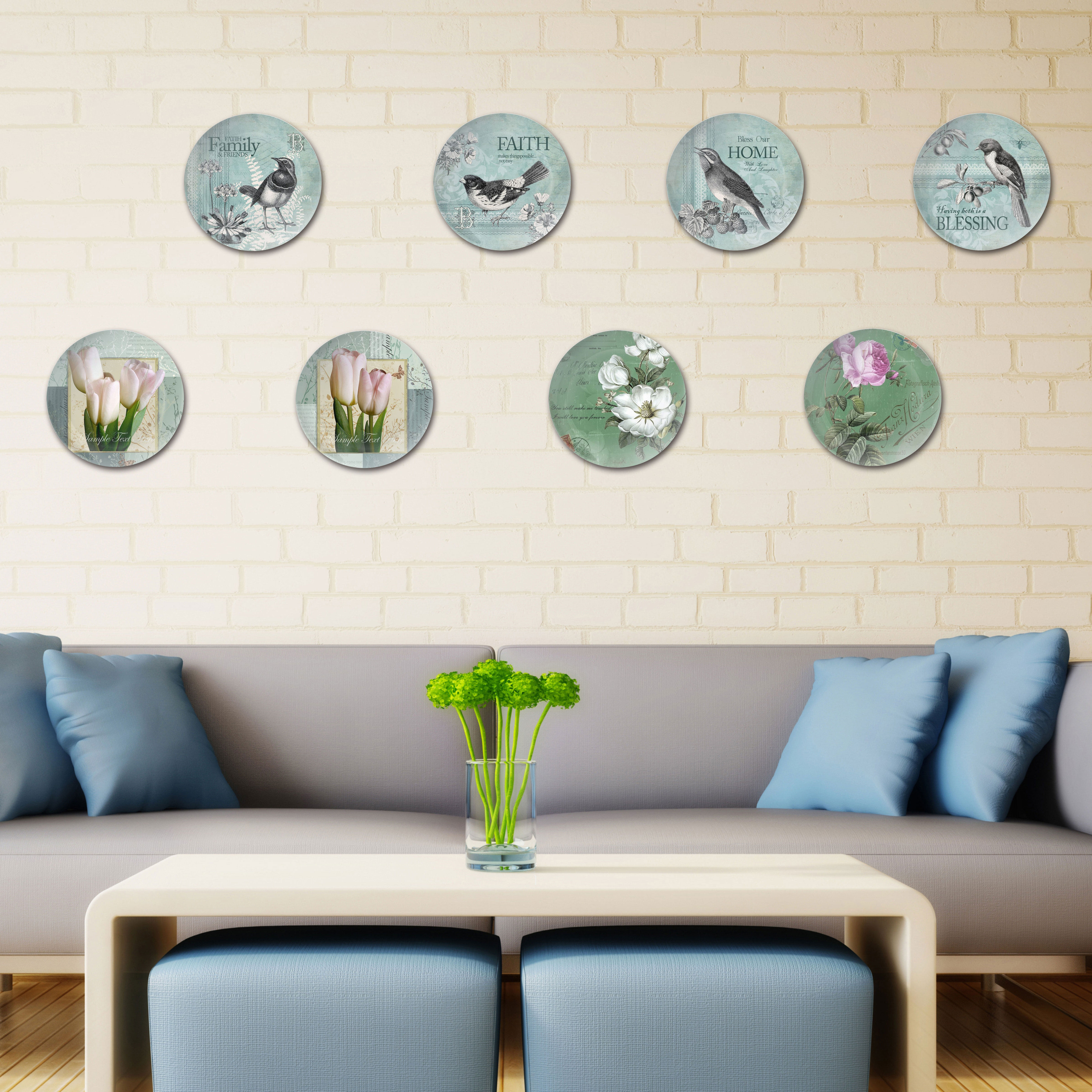 Eurostyle Flowers & Birds Art Decoration Pan Wall Decoration Wall Hanging Creative Soft Dress Background Wall Hanging Pan Counter Swing Piece New Home Gift