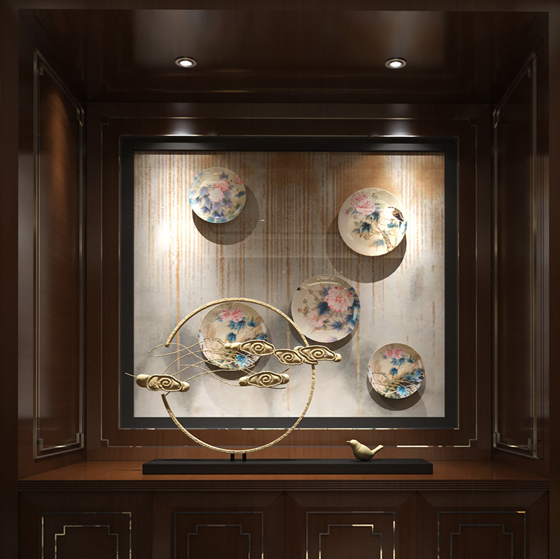 New Chinese Country Painting Flowers Hibiscus Flowers Bird Decorated Dishes Dining Room Sofa Background Wall Wall-mounted Pan Swing Tray