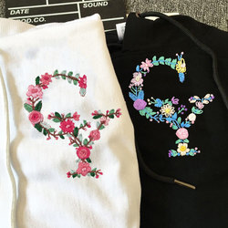 Self-Embroidered Long-Sleeved Sweatshirt Couple Outfit Autumn and Winter Hooded Letter Combination Floral Handmade DIY Embroidery 2023 New