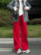 This Year's Trendy Women's Sweatpants 2025 New Winter Fleece-Lined Red Petite Slimming Wide-Leg Sweatpants