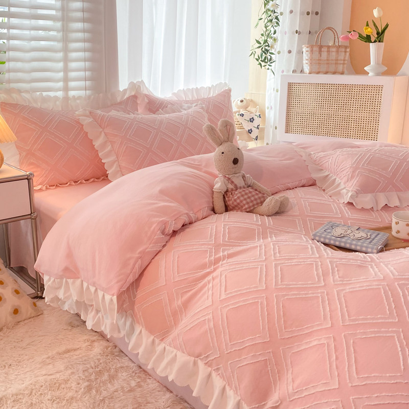 2022 new lace Korean style princess wind four pieces all cotton pure cotton quilt cover bed linen girl heart-bed bedding