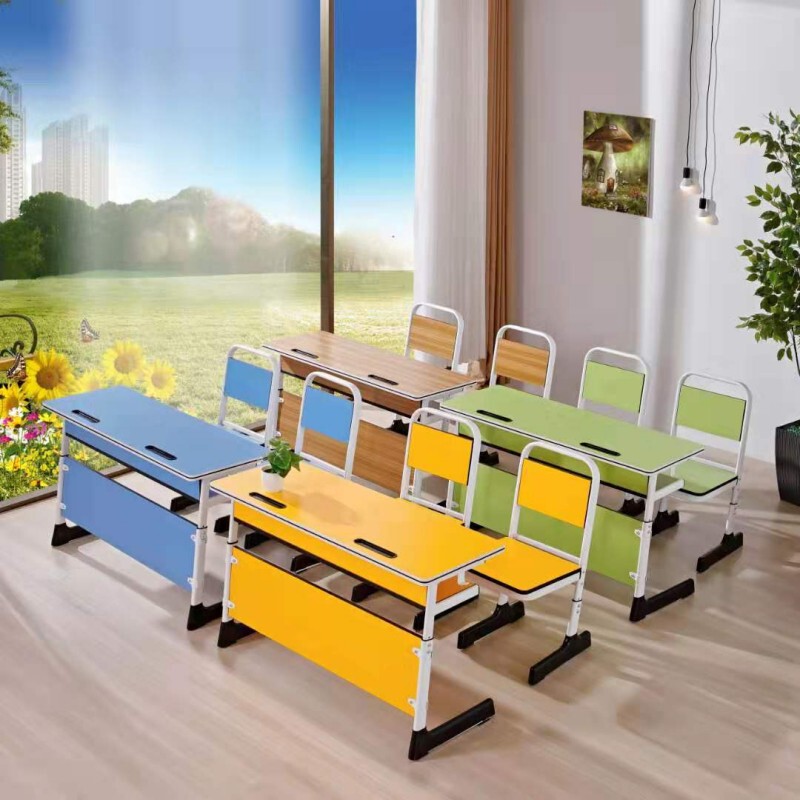 Classroom Desks and Chairs for Primary and Secondary School Students, Single and Double Seat Training Tables, Adjustable Height Desks and Chairs for Tutoring Classes, Group Art Tables