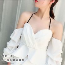 (Buy 2 get 1) Crown lace double shoulder strap lace hanging neck chest strap shoulder shoulder shoulder strap cross non-slip