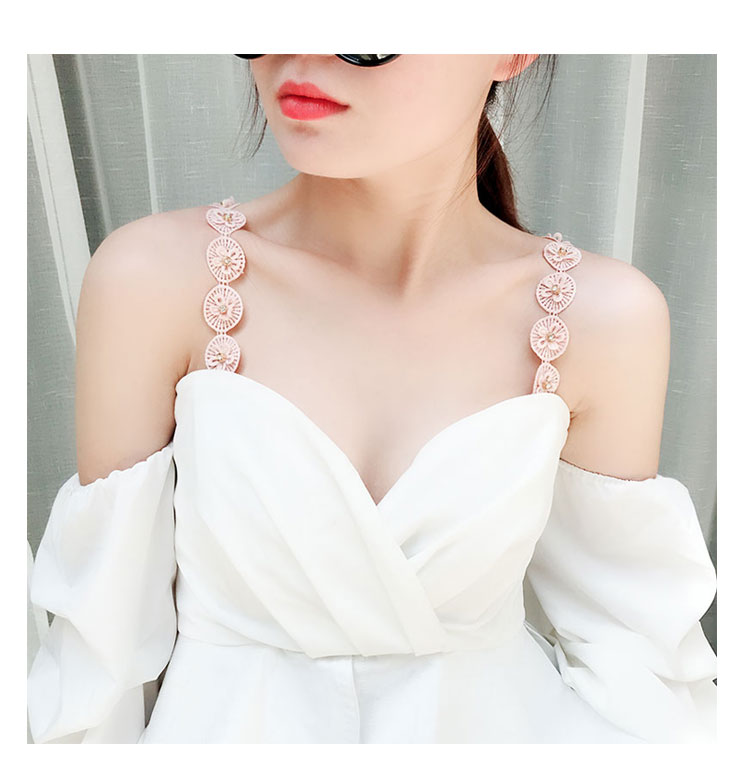 Sexy ren dây đeo vai Openwork đồ lót ren với áo ngực với rhinestone ngọc trai tinh tế từ đồ lót vai phụ kiện đồ lót nữ