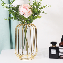 Simple Nordic glass wrought iron vase green rose hydroponic dried flower net red ins living room lantern decorative desktop ornaments