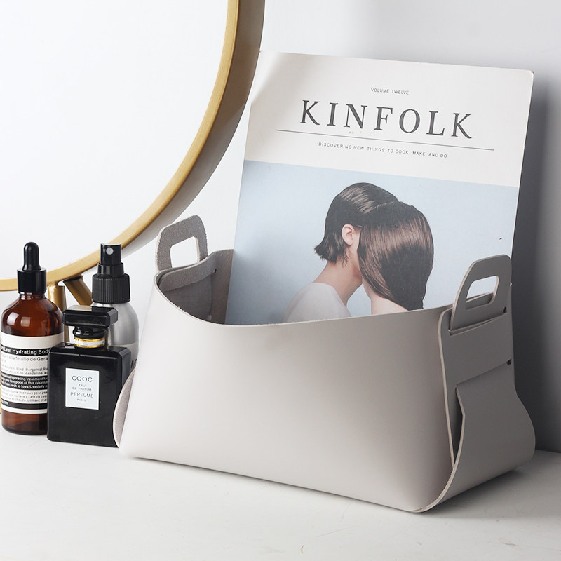 Nordic ins leather desktop storage box living room bedroom cosmetics storage basket snack binaural jewelry storage basket