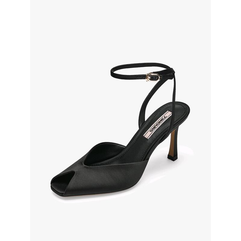 73Hours Women's Shoes Gracie 2026 Spring New Open-Toe Stiletto Black High Heels Women's Backless Sandals