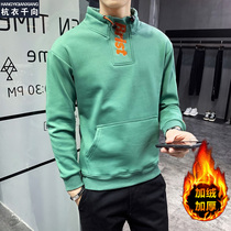 Half high collar plus velvet sweater men winter hoatless jacket Korean trend autumn winter 2021 wear top fried street clothes