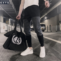 Sports pants mens 2020 new Korean version of the trend slim-fitting pants color fashion brand casual pants nine-point Haren pants