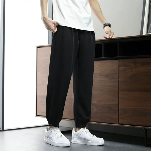 Шелковые тонкие штаны, мужские повседневные брюки, свободный крой