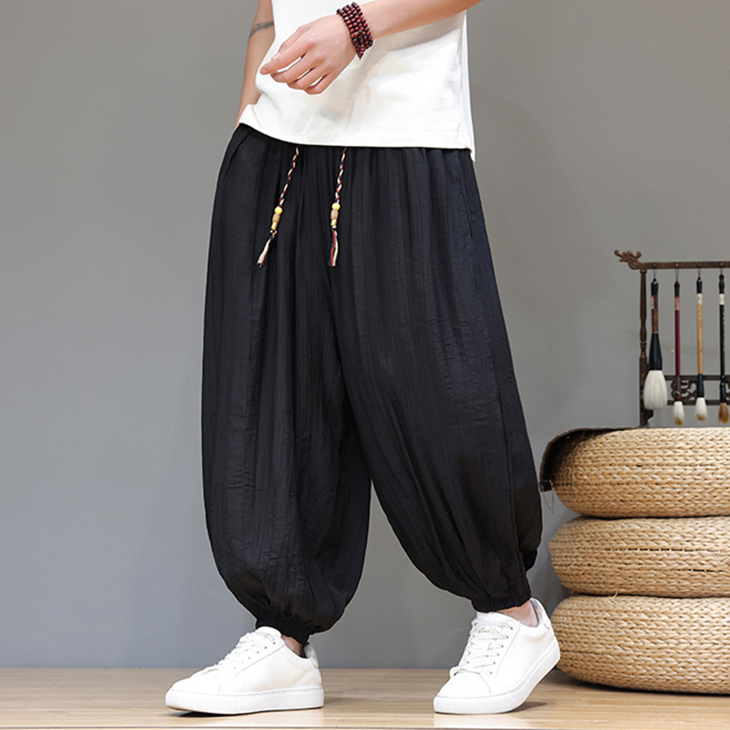 中国风男装2026新款冰丝裤男款速干束脚灯笼裤大码宽松阔腿哈伦裤