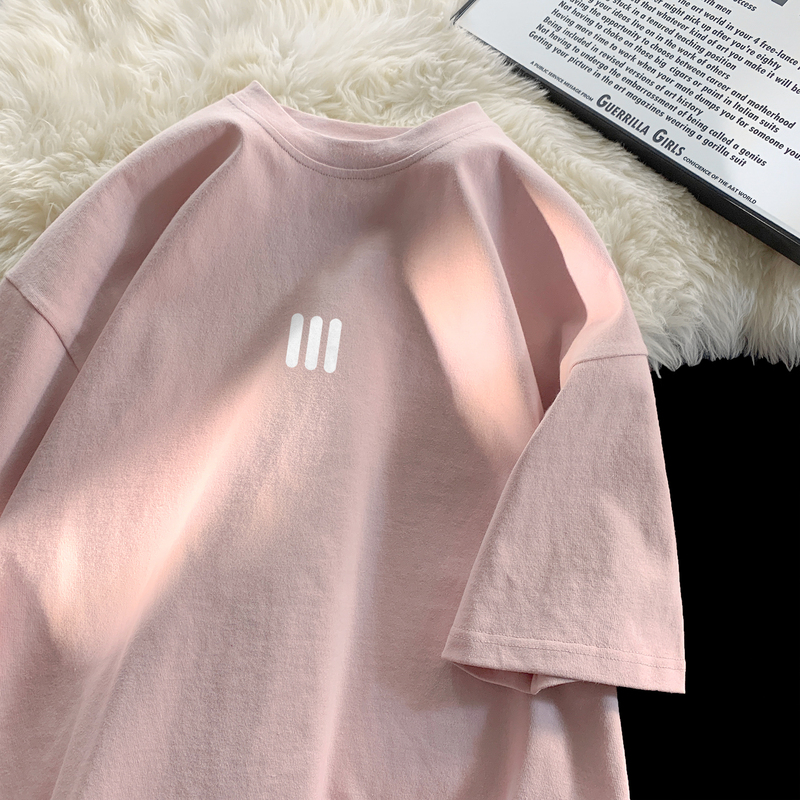 Pink Heavyweight Pure Cotton Short-Sleeve T-Shirt for Men, Summer Trendy Couple Half-Sleeve American Style Trendy Brand Oversized Loose Men's Top Pink Heavyweight Pure Cotton Short-Sleeve T-Shirt for Men, Summer Trendy Couple Half-Sleeve American Style Trendy Brand Oversized Loose Men's Top