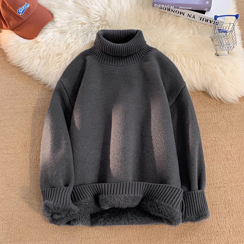 Teenagers' Turtleneck Lamb Wool Sweater for Men, Winter Fleece-Lined and Thickened Coat, High-End Inner Layer Knit Sweater