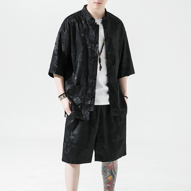 Ice Silk Short-Sleeve T-Shirt Set for Men, New Chinese Style Men's Clothing, Chinese Style Summer Tang Suit, 2026 New Men's Hanfu Trend Ice Silk Short-Sleeve T-Shirt Set for Men, New Chinese Style Men's Clothing, Chinese Style Summer Tang Suit, 2026 New Men's Hanfu Trend