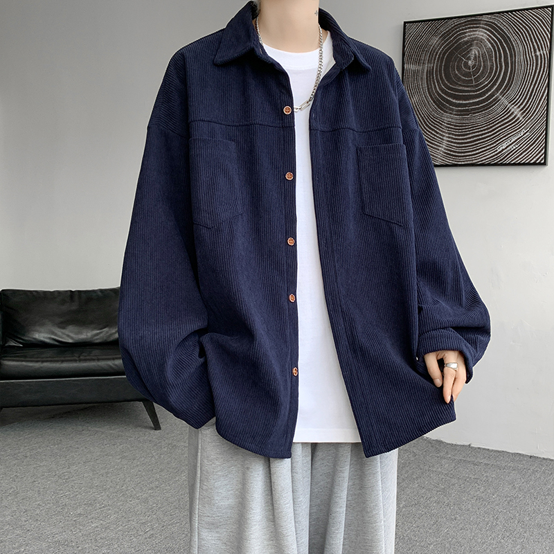 Navy Corduroy Shirt for Men, Autumn Men's Jacket, Casual Loose Top, Japanese Style, High-End Long-Sleeve Shirt Navy Corduroy Shirt for Men, Autumn Men's Jacket, Casual Loose Top, Japanese Style, High-End Long-Sleeve Shirt