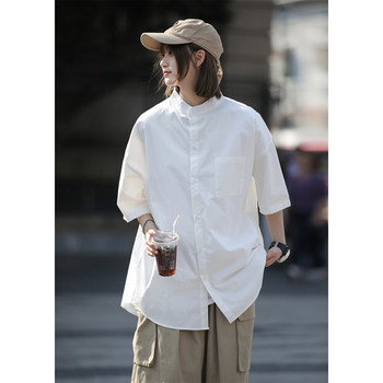 Japanese short-sleeved shirt stand collar summer work jacket men Japanese short-sleeved shirt stand collar summer work jacket men
