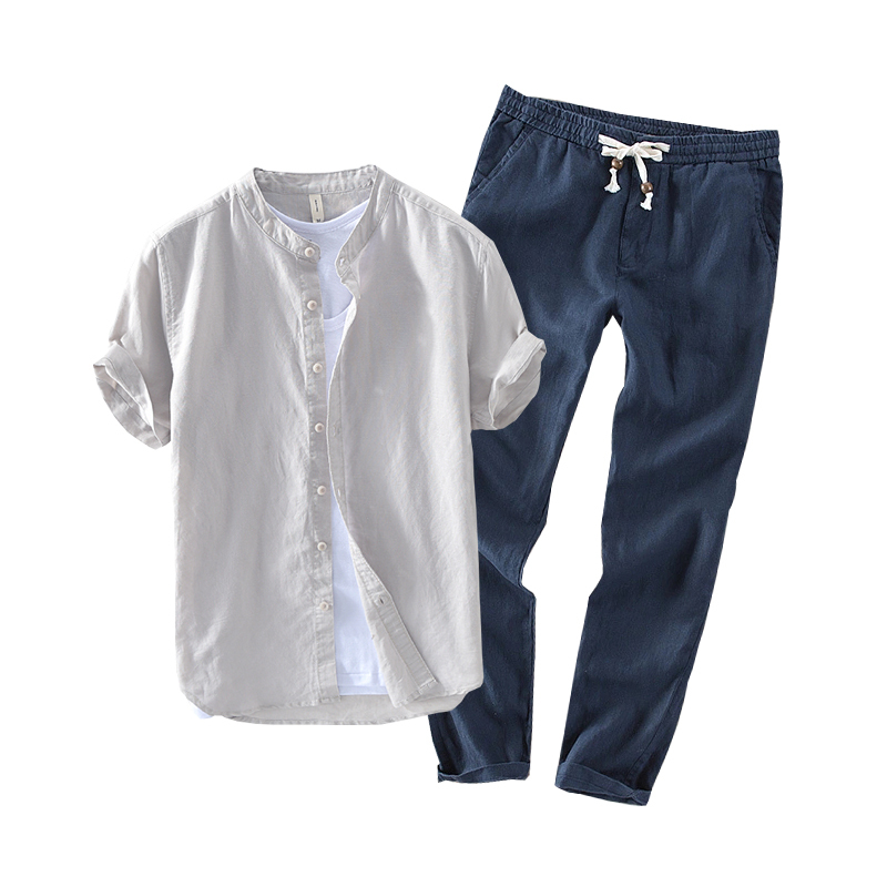 Men's Summer Suit Linen Short-Sleeved T-Shirt 2026 New Cotton and Linen Chinese Style Men's Clothing Matching Set Summer Outfit Trendy