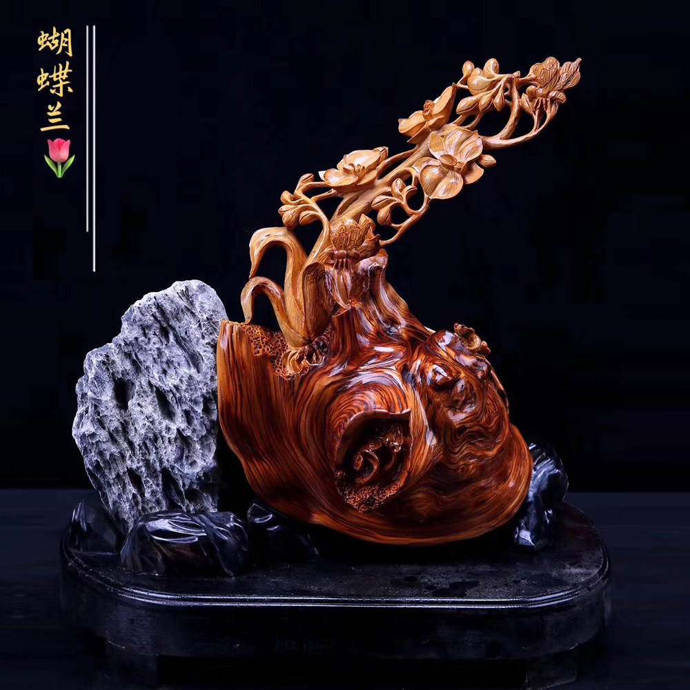 Taihang cypress ornaments root carving handle pieces flower and bird living room Tuo Tuo Tuo Tuo aging material tree root log natural follow-up carving